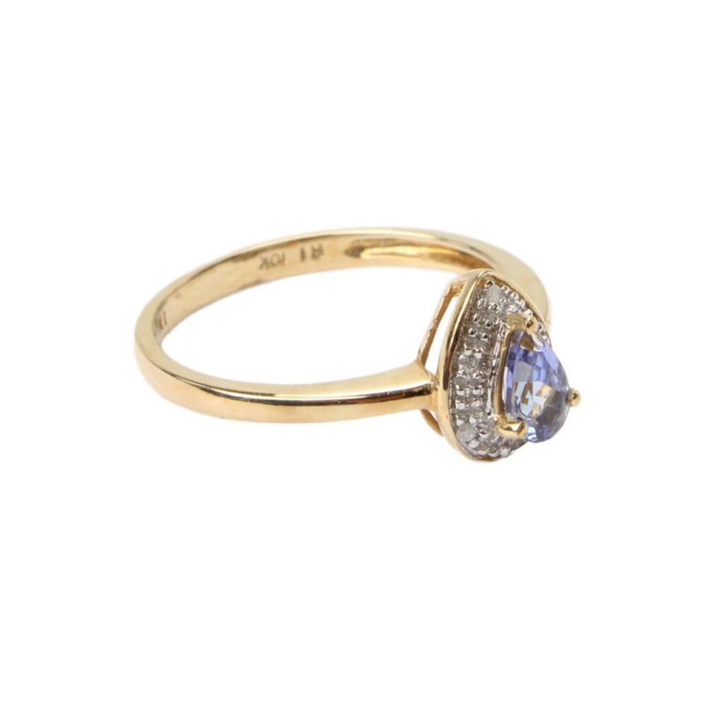 Designer Womens 10K Yellow Gold Tanzanite+Diamond Ring Sz 7.25 2g
